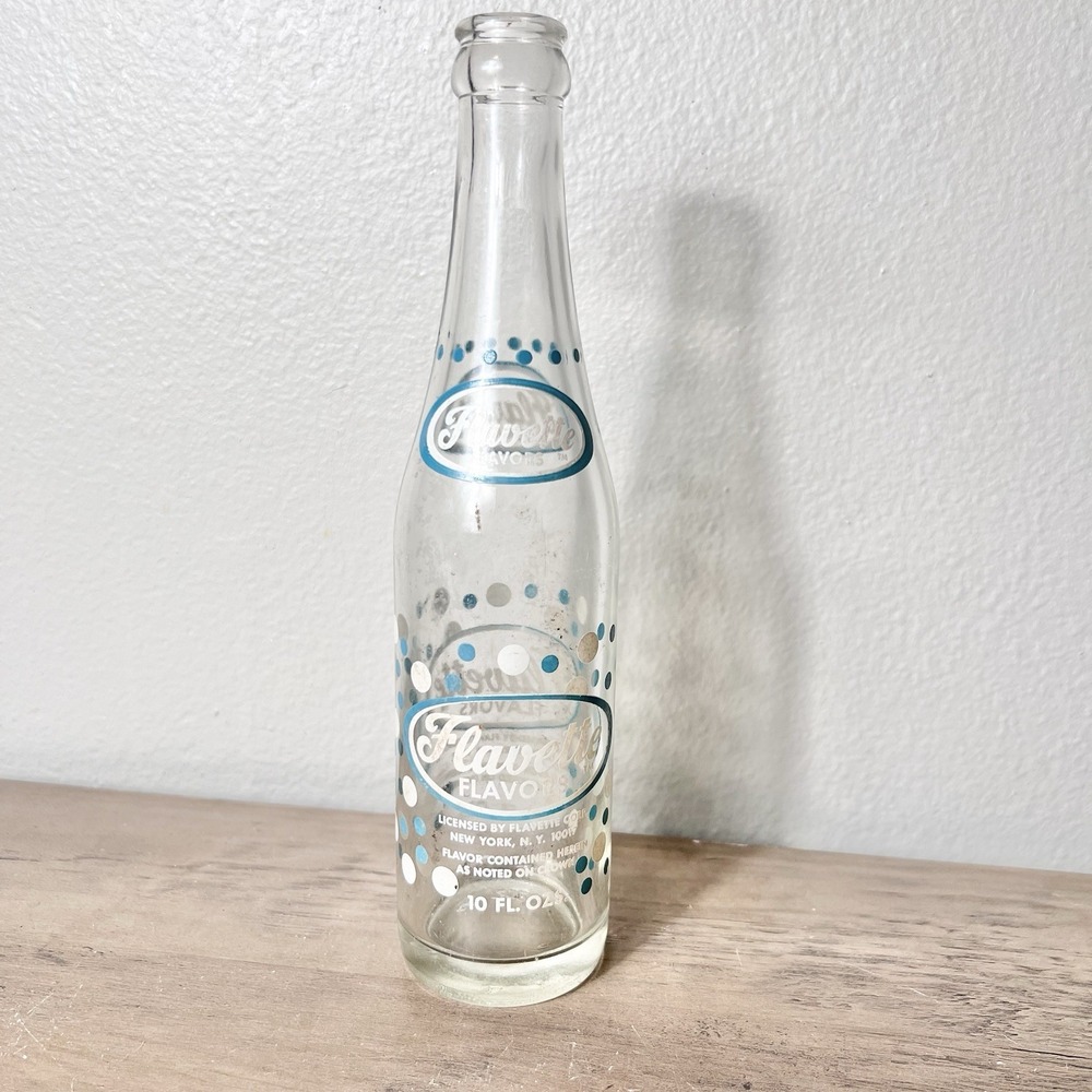 Vintage Flavette Flavors Soda Bottle 10 fl oz Blue & White Polka Dot 1960s